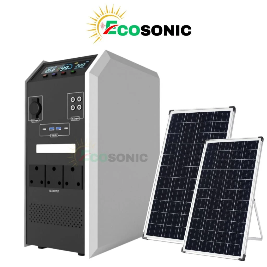 Ecosonic AP-1500 1500W / 1536Wh Pure Sine Wave Solar IPS Energy Storage System | 2×100W Mono Solar Panels