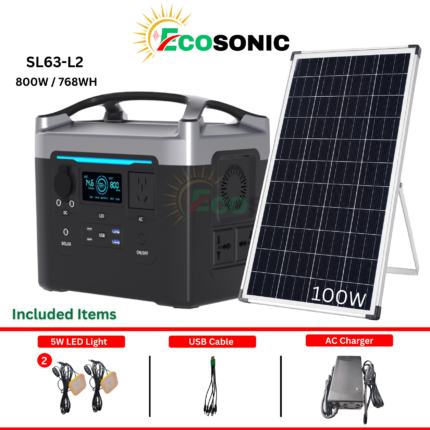Ecosonic SL63-L2 800W 768Wh Pure Sine Wave Solar IPS System 100W Mono Solar Panel